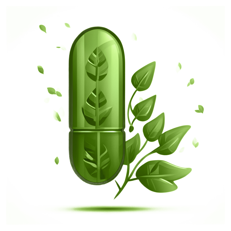 Leaves, a symbol of nature captured within a transparent capsule. Graphic illustration.